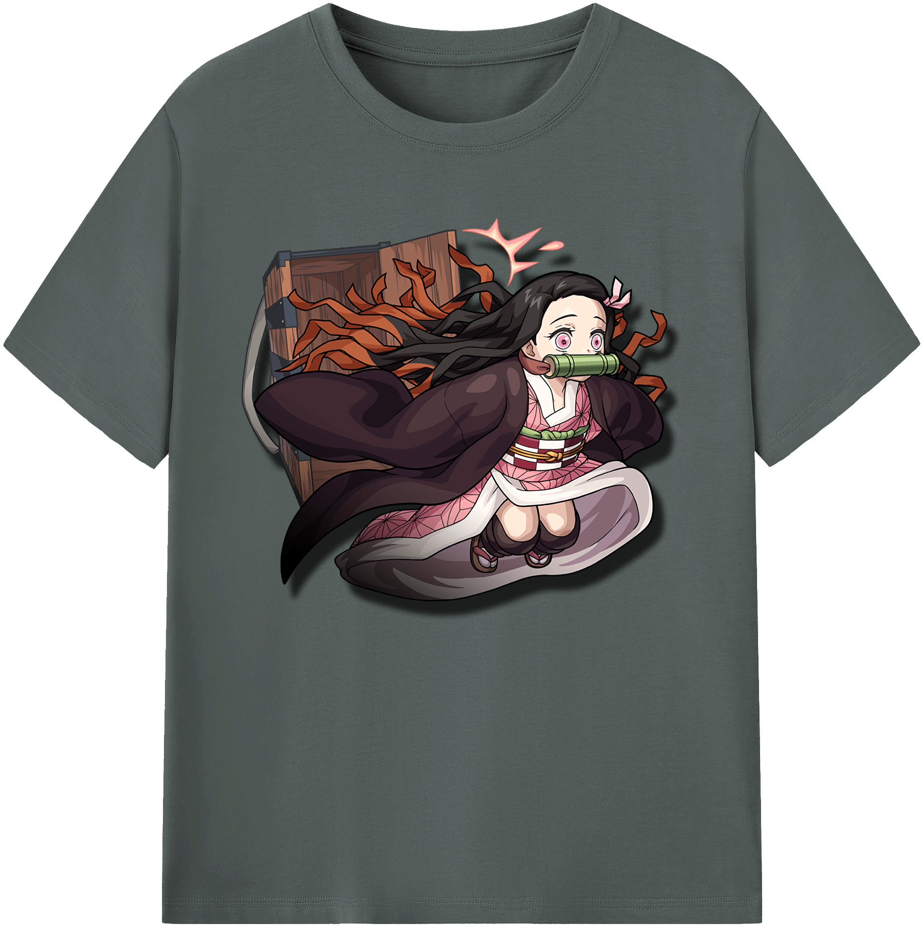 （画像用） 鬼滅の刃（きめつのやいば）竈門 禰󠄀豆子／かまど ねずこ Kamado Nezuko 綿100％ メンズ半袖Tシャツ｜肌触りやわらか＆通気性